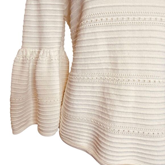White House Black Market Bell Sleeve Top XS Ivory Pointelle Fabric Career EUC - Picture 4 of 11